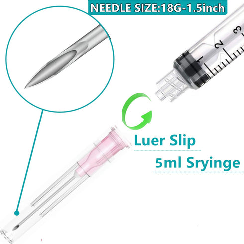 100 Pack 5ml Plastic Syringe with 18 Gauge Needle, Individually Sealed Lab Supplies