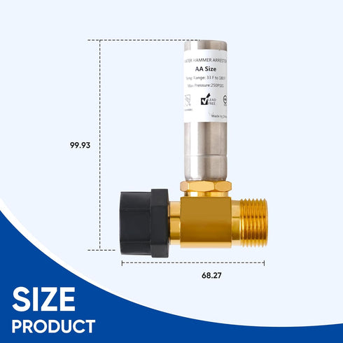 Stainless Steel Water Hammer Arrestor, 7/8 Inch Male and Female, Reduce Banging Noise in Pipes and Toilets