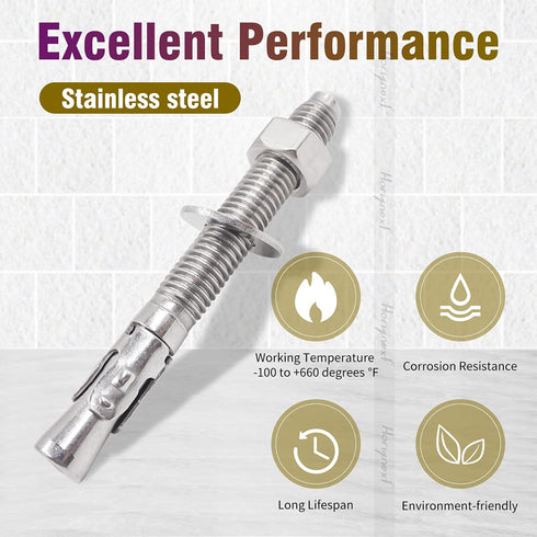 1/2"x 4-1/2" inch Stainless Steel Standard Wedge Anchor, Fasteners for Concrete (4 pcs)