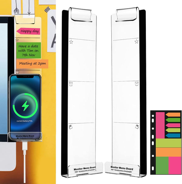 Set of 2 Monitor Memo Boards for Computer, Multifunction Acrylic Screen Message Reminder Pad with Phone Holder