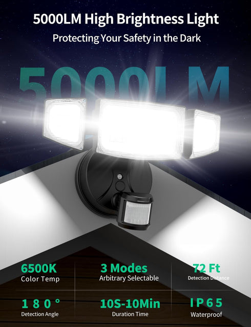 50W 5000LM 6500K IP65 iMaihom Motion Sensor Outdoor Lights, Hardwired Motion Sensor Flood Light, Dusk to Dawn Outdoor