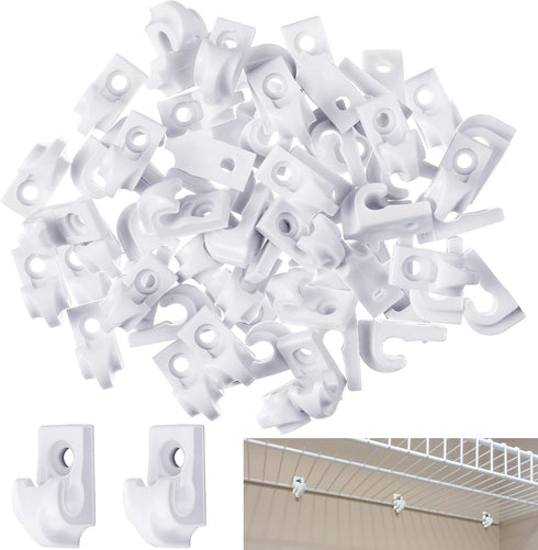 Wire Shelf Loop Clip Down Wall Clip, Heavy Duty Plastic Closet Shelves Clips for Wire Shelving (White, 50 Pieces)