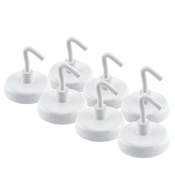 Master Magnetics White Magnetic Hook Set, 1.25" Diameter, 14 Pound Pull, Pack of 7