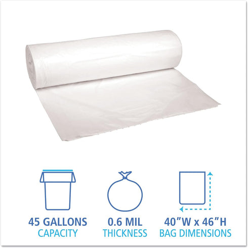 BlueDogSupplies 41-50 100 Count, 30+ 0.6 Commercial Gallon Trash Bags White, Gallons, Sturdy Mil Garbage Bags