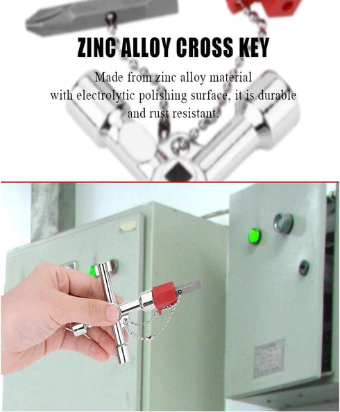 4 in 1 Universal Utilities Key, Multi-Functional Cross Key with Bit for Electrical Cupboard, Train Door, and Valves