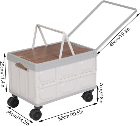LUOSHALIYA 55L Foldable Utility Cart Portable with Wheels, Rolling Crate with Wooden Cover, Collapsible Cart