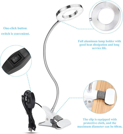 Adjustable LED Magnifier with Clamp Lamp, Rechargeable Magnifying Lamp