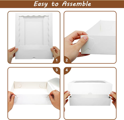 20 Pcs Pie Boxes 10x10x2.5 Inch, White Bakery Boxes with Window, Cookie Treat Boxes, Chocolate Covered Strawberries