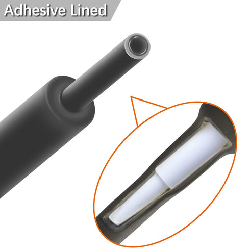 1 Inch Waterproof Heat Shrink Tubing, 10 Feet Marine Heat Shrink Tube with Adhesive Lined, Black Electrical Wrap