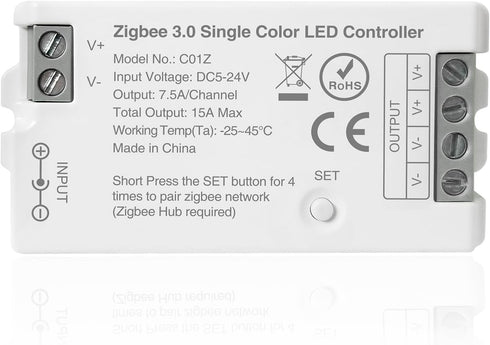 ZigBee 3.0 LED Controller C01Z, Single Color PWM Dimmer for Echo Plus and Philip H-UE Hub