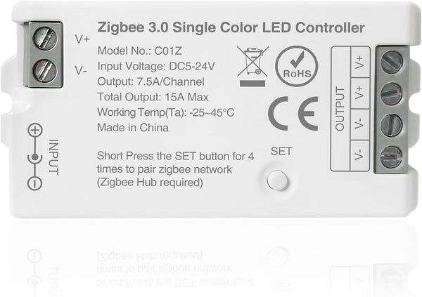 ZigBee 3.0 LED Controller C01Z, Single Color PWM Dimmer for Echo Plus and Philip H-UE Hub