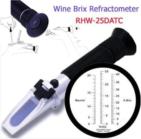 VGVGV 3 1 RHW-25 0-25% 0-40% 0.22 Brix Refractometer, in Grape & Alcohol Refractometer ATC Vol Brix Wine Refractometer