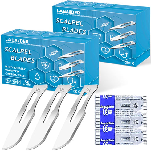 Surgical Grade Blades #10 100pcs Sterile Scalpel Blades Individually Wrapped, with Storage