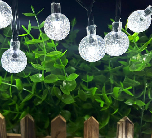 Solar String Lights Outdoor, 20ft 30 LEDs Waterproof White Crystal Globe Fairy Lights, 8 Modes for Holiday Party Gardens