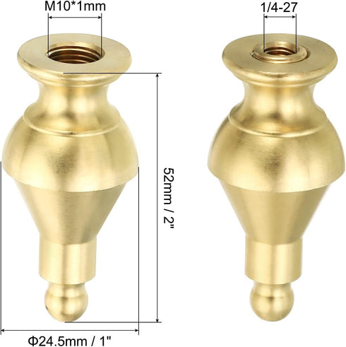 PATIKIL 2" 2 Set 1/4-27 Tall Brass Lamp Finials Cap Knob, Lamp Screw Holder Tapped for Table and Floor Lamp Shade