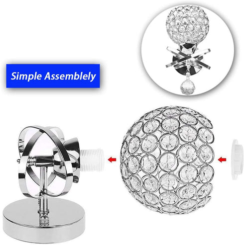 Ygapuzi E14 Modern Crystal Wall Light Flush Mount Wall Sconces Lamp Chrome Finish Bedside Lighting Fixture with Socket