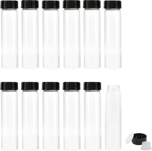40ml Clear Glass Vials with Screw Caps and Plastic Stoppers, Leak-Proof Glass Test Tubes, 25PCS