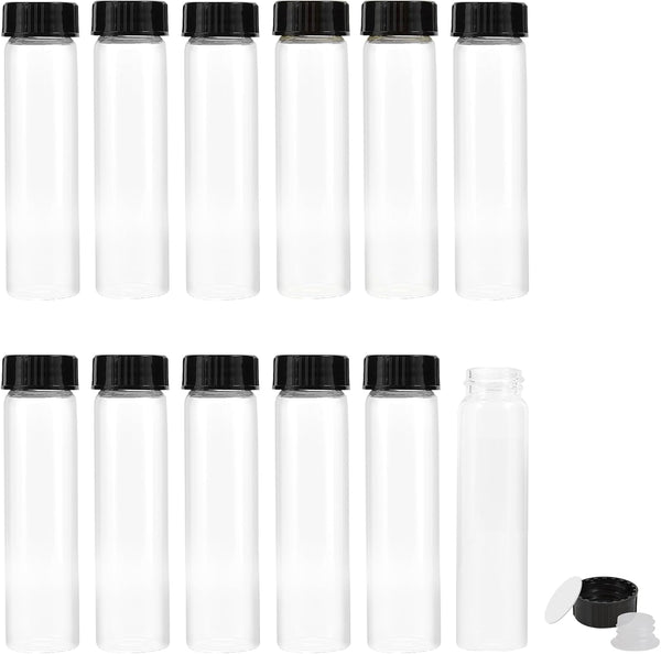 40ml Clear Glass Vials with Screw Caps and Plastic Stoppers, Leak-Proof Glass Test Tubes, 25PCS