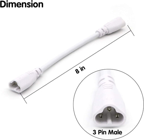 T5 T8 LED Tube Connector Cable Wire, 8 Inch Double Male to Male End Extension Cord, 3-Pack