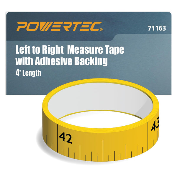 POWERTEC 4' Measuring Tape with Adhesive Backing, Peel & Stick Metal Tape for Woodworking Tools & Jigs