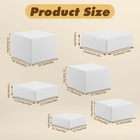 PercyEffie 6PCS Set decor5/6/6.8/7/7.5/8IN Buffet risers Acrylic Cubes for Display Food risers for Buffet Table White