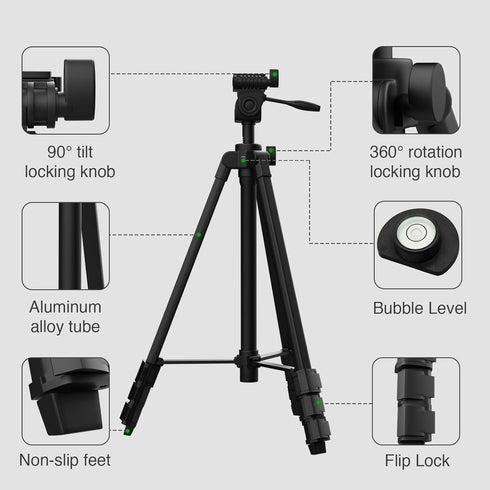 Xincere 55-inch 1/4"-20 Lightweight Aluminum Laser Level Tripod Stand with Bubble Level, Quick Release Plate with Screw