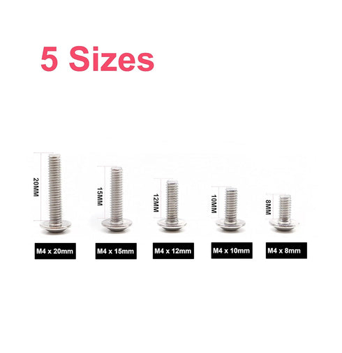 cSeao 100pcs Flanged Button Head Socket Cap M4 Screws Kit, M4x8mm/10mm/12mm/15mm/20mm, 304 Stainless Steel