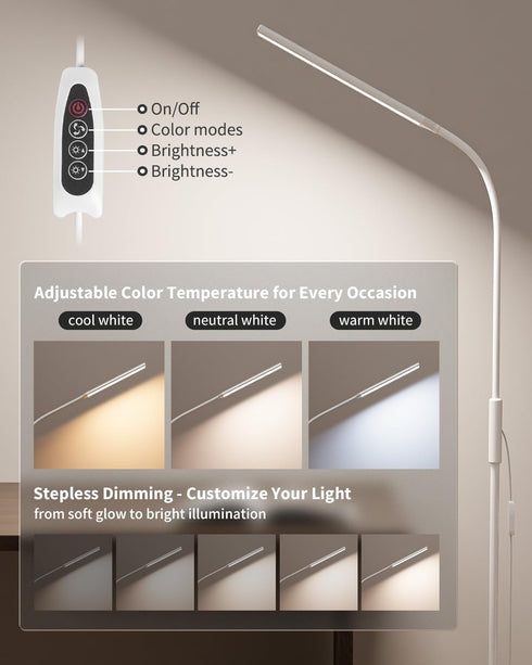 10W LED Floor Lamp for Living Room, Eye-Caring Standing Lamp with Touch Control for Stepless Colors and Brightness