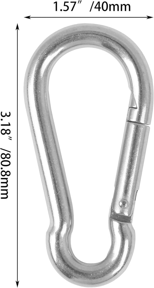 CNBTR 2 PCS 304 Stainless Steel Spring Snap Hook M8, 3.18 Inch Heavy Duty for Keys, Camping, Fishing, Hiking