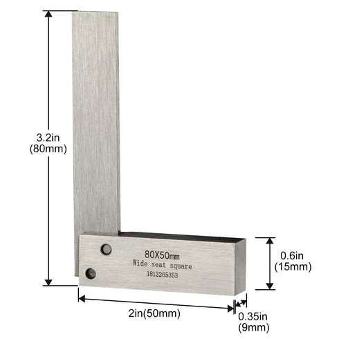 Machinist Square Precision Engineer Wide Seat Square, 90 Right Angle Ground Hardened Steel Angle Ruler 3.2 x 2 Inch