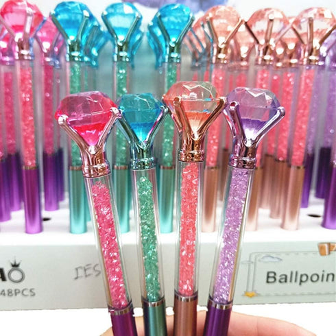 Diamond Pens Pack of 4, Cute Retractable Ballpoint Pens with Rhinestones, Crystal Bling, Blue Gel Ink for Women Gifts