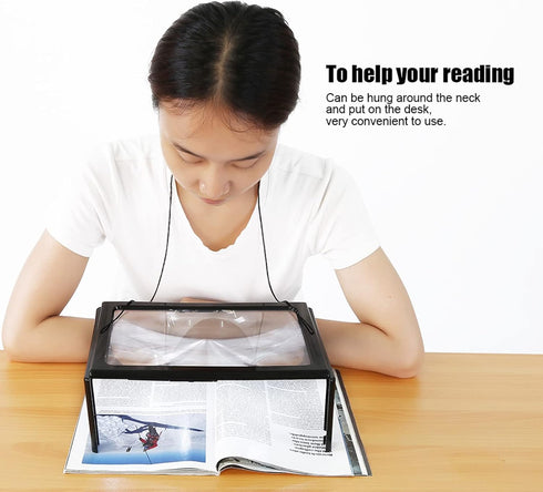 Sonew Foldable A4 Magnifying Glass, 3X Magnifier Reading Lamp with 4 LED Lights, Reading Accessory with Battery Power Supply for Home Travel and Office Use