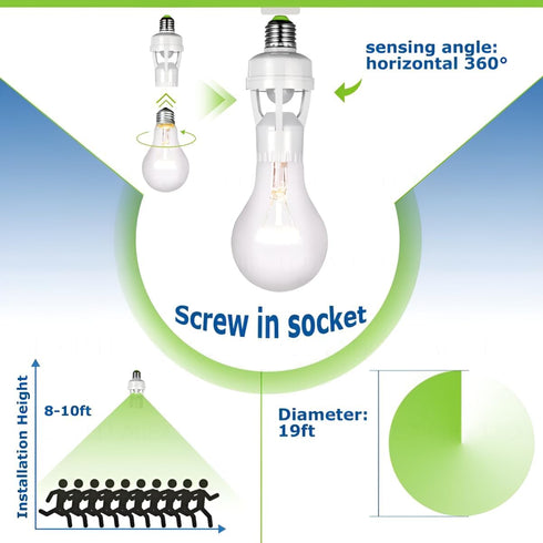 Bulb E26/E27 Bulb Room(4pack) PIR Motion Sensor Light Socket Smart Screw in Light Outlet Compatible with Motion