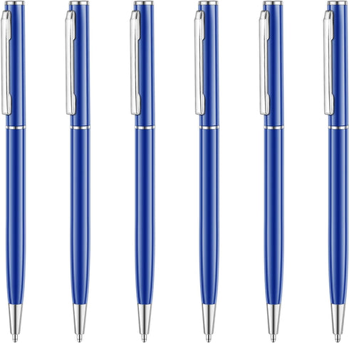 Unibene 6 Pack Glossy Blue Slim Metallic Retractable Ballpoint Pens, 1.0mm Medium Point with 6 Refills