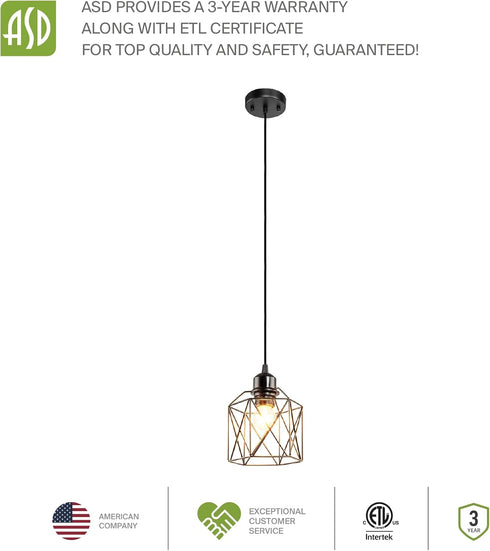 1xE26 120V 2 Pack ASD Black Pendant Light Fixture - ETL Modern Pendant Lights Kitchen Island, Industrial Hallway