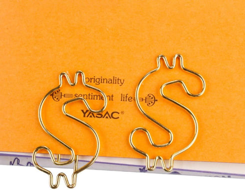 Rurili 50 Pcs Golden Dollar Sign Divided Paper Clip, Metal Bookmark for Home Office School File Organizing