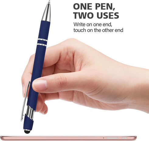Ballpoint Pens with Stylus Tip, Soft Touch Click Stylus, 2 in 1 Retractable Metal Pens, Black Ink, 4 Colors (12 Count)