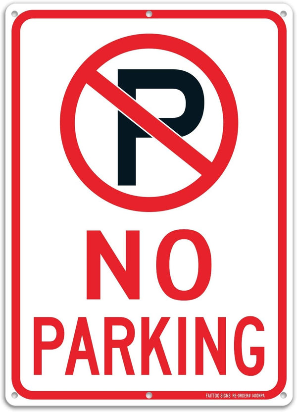 No Parking Sign with Symbol, 14 x 10 Inches Reflective Aluminum, UV Protected, Weather Resistant, Easy to Mount