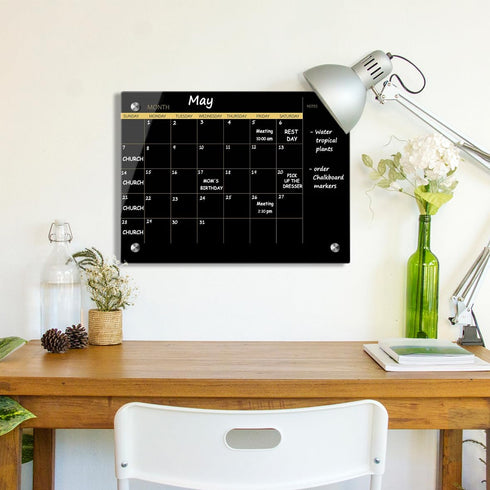Okydoky 12" x 16" Glass Dry Erase Whiteboard, Black Glass Monthly Calendar for Home, School, Office