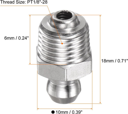 8pcs 201 Stainless Steel Straight Grease Fitting PT1/8"-28 SAE Thread Hydraulic Grease Nipple Accessories for Car by HARFINGTON