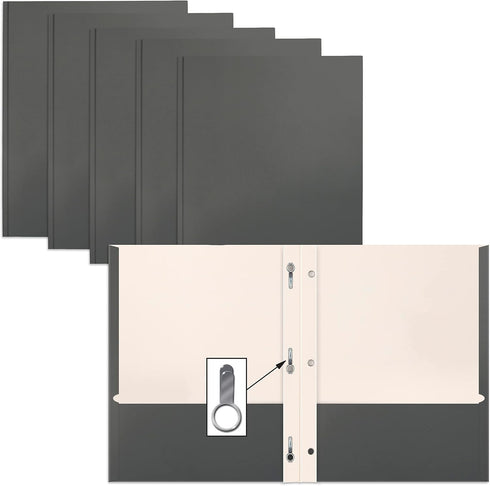 Better Office Products Gray Paper 2 Pocket Folders - 50 Pack, Letter Size, Matte Texture with 3 Metal Prong Clips
