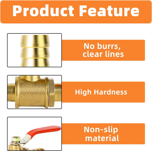 GASHER 3PCS 3/8 Inch Heavy Duty Brass Ball Valve Hose Barb with 180 Degree Operation Handle
