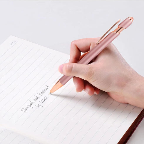MengRan Rose Gold Pens, 12 pcs with Stylus Tip, Black Ink Medium Point Ballpoint Pens