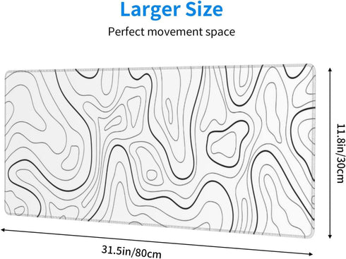 White Mouse Pad Extended Gaming Mouse Pad for Desk 31.5 x 11.8 Inch Black and White Mousepad Topographic Mouse Pad with Anti-Slip Rubber Base for Home Office by Brecoy