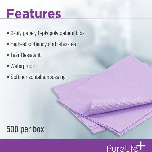 500 Pack 13" 18" 3-Ply Dental Bibs - Adult Disposable Bibs for Dentist, Tattooing - x Black - Waterproof Medical Sheets
