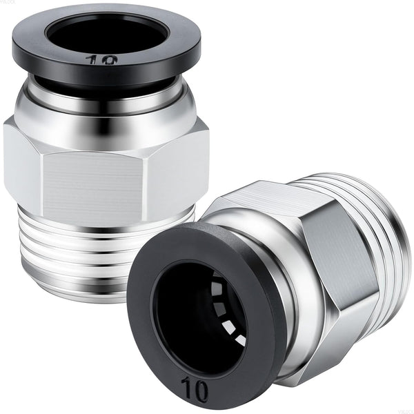 Pneumatic Push to Connect Tube Fitting, Male Straight 10mm Tube OD x 3/8”NPT Air Line Fittings, Pack of 10
