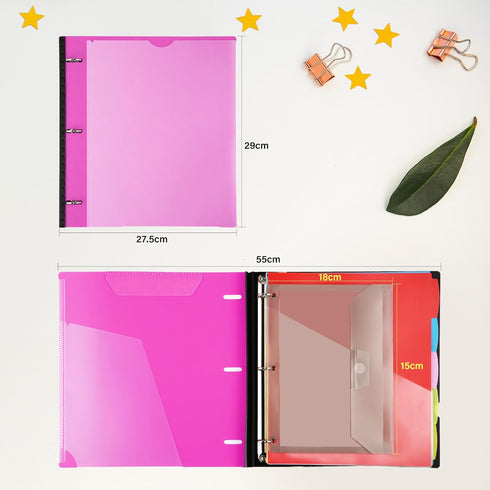 WOT I Telescoping Project Organizer 2PCS, Refillable 3 Ring Binder Pocket Folder with Custom Cover, Pink