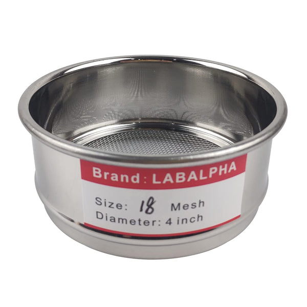 LABALPHA 18 Mesh Lab Sieves - Test Sieve #18 Mesh, 4'' Diameter, 304 Stainless Steel Wire Cloth