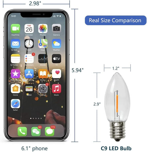 25 Pack C9 LED Replacement Bulbs for Christmas Outdoor String Lights, E17 Base, 2200K Commercial Grade Holiday