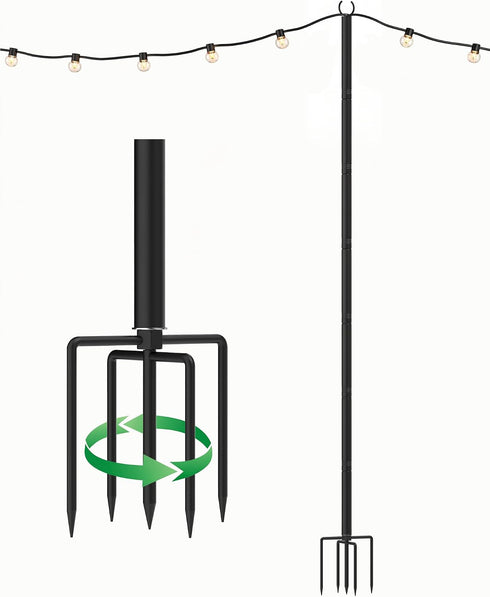 LANDVOI Outdoor String Light Poles 1 Pack, Heavy Duty String Light Poles
